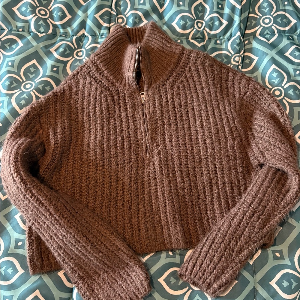 Garage Chocolate Brown Half-Zip Sweater